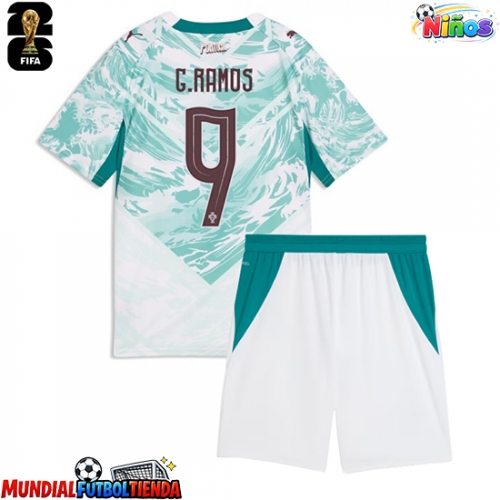 Camiseta Portugal Goncalo Ramos #9 Segunda Equipación Replica Mundial 2026 para niños mangas cortas (+ Pantalones cortos)